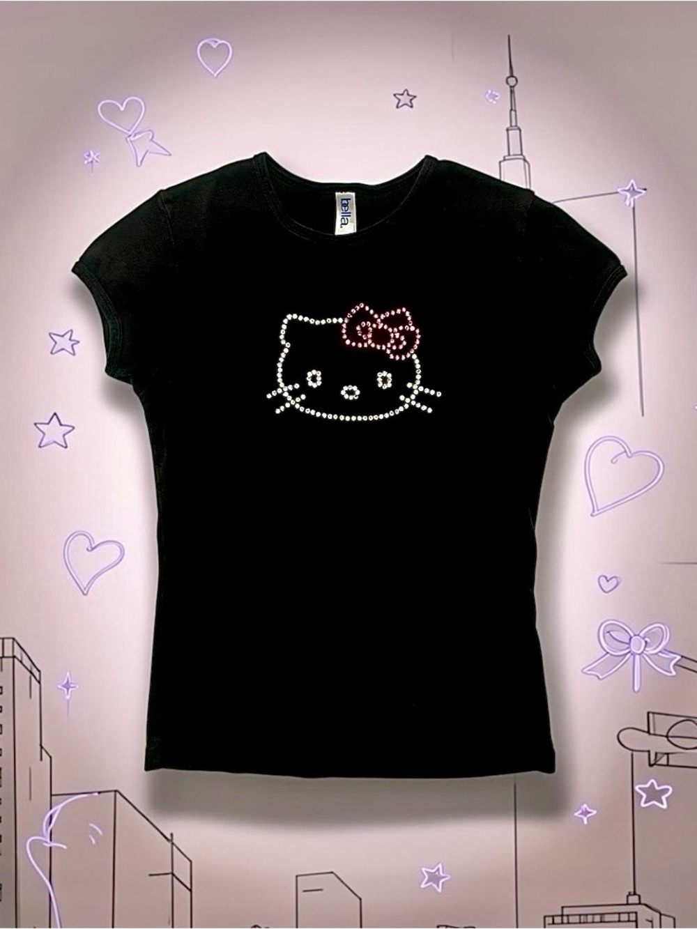 Bella Rhinestone Hello Kitty Tee Black Women’s Small